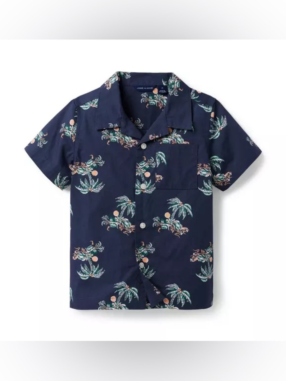 Janie & Jack Boys Button Down Island Palm Poplin Cabana Shirt Size 8